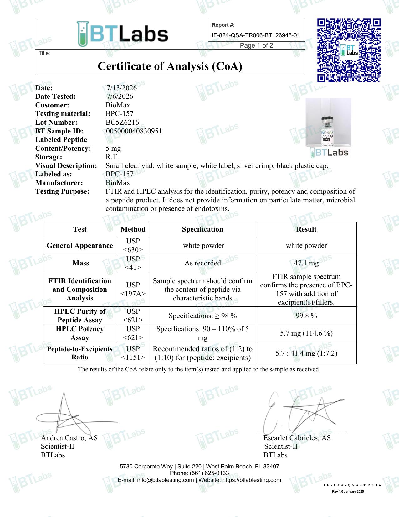 BPC-157 COA preview