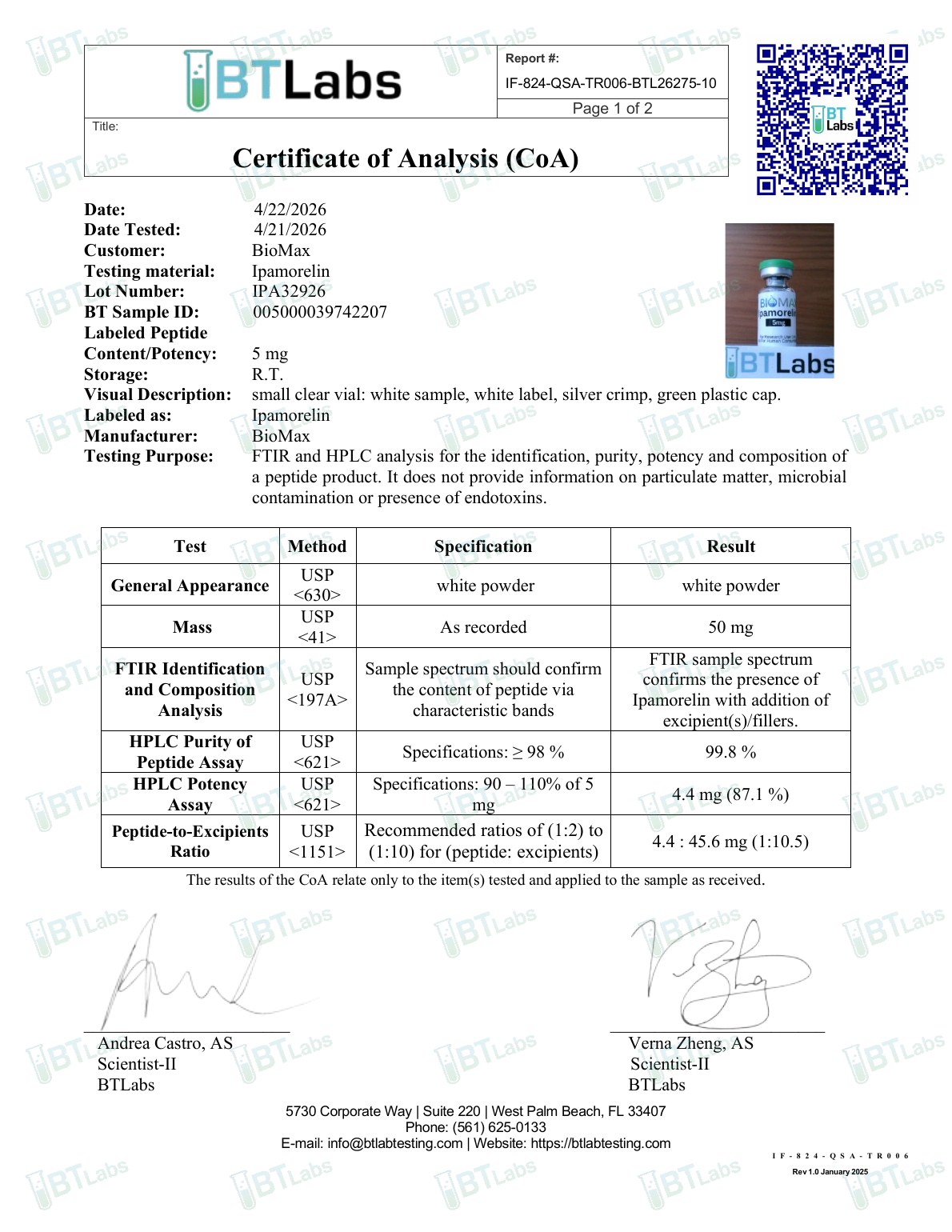 Ipamorelin COA preview