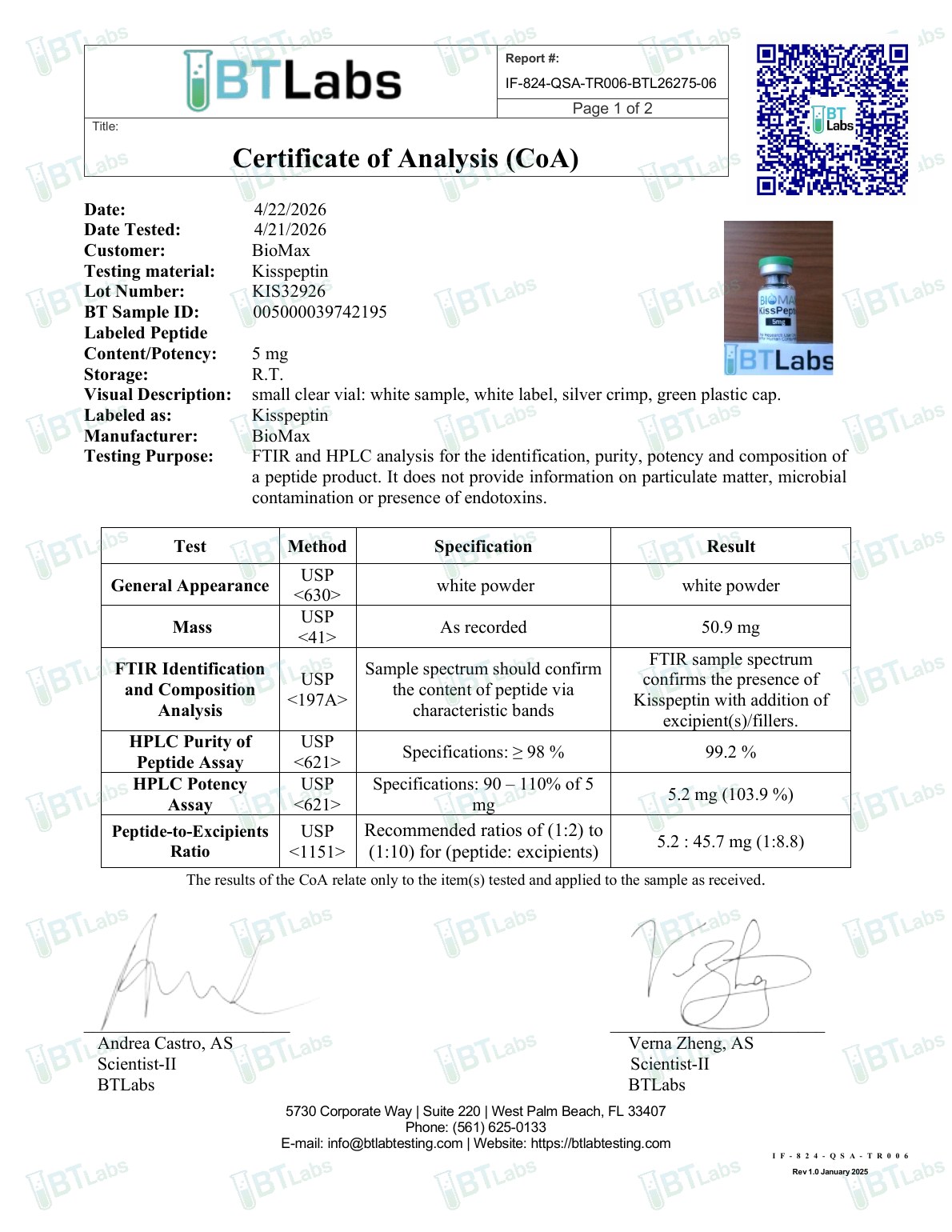 Kisspeptin COA preview