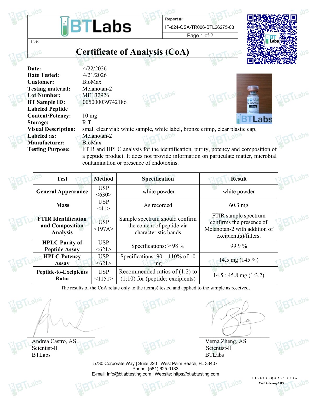 Melanotan II COA preview