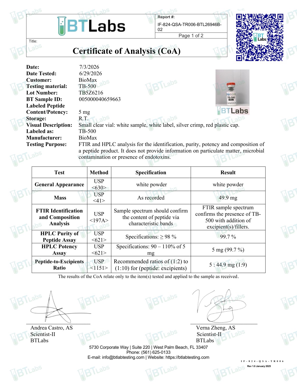 TB-500 COA preview